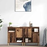 HETFTJN Lot de 2 buffets en bois recyclé   60 x 35 x 70 cm   Avec 4 portes   Design moderne   Espace de rangement au look vintage   Pour salon, cuisine, couloir, chambre à coucher et bureau