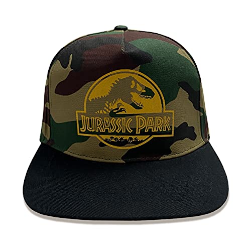 Jurassic Park - Gorra con Logo Dorado, Negro y Camuflaje