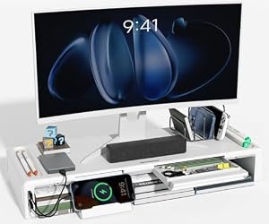 Olmaster モニタースタンド 高さ調節可能 折りたたみ式 PCスタンド 引き出し付き 収納 デスクオーガナイザー 机 上 整理 多機能 スマホ タブレット スタンド 省スペース リモートワーク 在宅勤務 必需品 (白+USB)