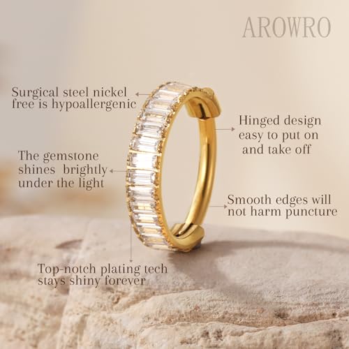 AROWRO Conch Piercing Jewelry Conch Hoop Cartilage Earrings for Women Helix Piercing Jewelry 24k Gold Plated Cartilage Huggie Earrings for Women Lobe Gold Silver 16g 10mm 8mm With Cubic Zircon2