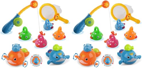Image of Dwi Dowellin Bath Toys Fishing Games Swimming Whales Bath Time Bathtub Toy for Toddlers Baby Kids Infant Fish Set Age 18months and up (Pack of 2)