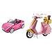 Barbie Cabrio Glamour Auto Due Posti con Dettagli Realistici, Colore Rosa, DVX59 & Scooter e Cagnolino, Moto con Cucciolo e Casco, Bambola Non Inclusa, per Bambini 3 + Anni, FRP56