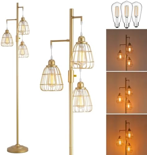 BEHIYA Dimmable Farmhouse Floor Lamp For Living Room, 3