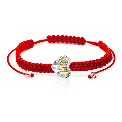 Adoré Red String Bracelet Protection - Woven Bracelets for Women, Friendship Rope Red Bracelet for Protection with Crystal Heart Charm, Women`s Teens Girls Wish Bracelets, Jewelry Gifts