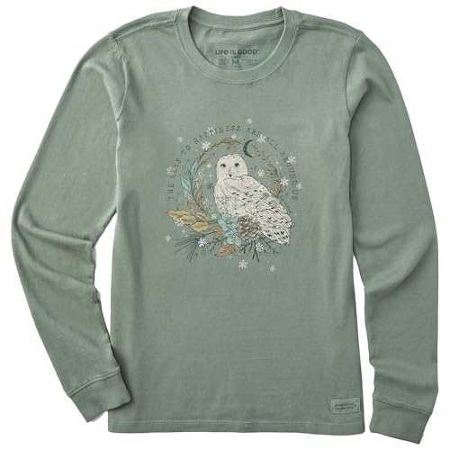 Life is Good Women's Crusher Tee, Long Sleeve Cotton Graphic T-Shirts, Key to Happiness Snowy Owl