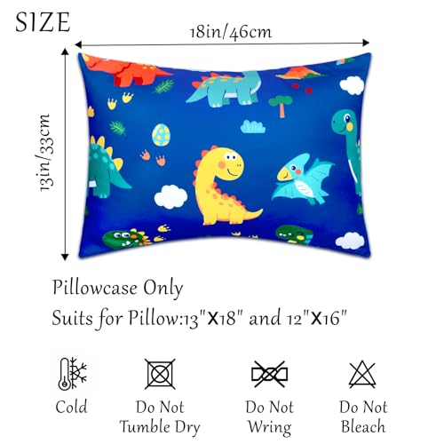 Image of Cloele Kids Toddler Pillowcase,Colorful Dinosaur,13x18in | Fits Pillows Sized 12x16 or 13x18in,Envelope Travel Pillowcase, 1 Pack, Soft Children's Bedding,For Boys and Girls