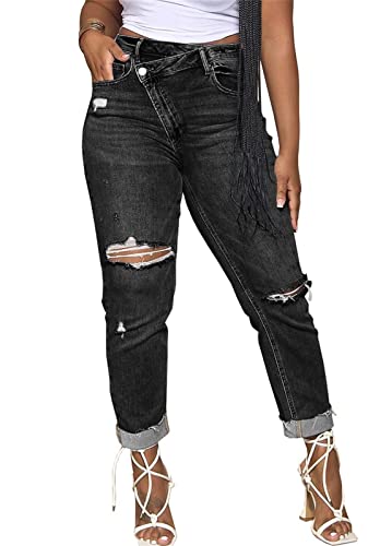 Lucuna Women's Ripped High Waisted Boyfriend Jeans Distressed Skinny Stretchy Denim Pants