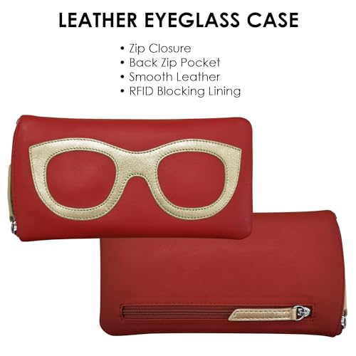 Image of ili New York Smooth Leather Soft Eyeglass Case, Zip Closure with RFID Blocking Lining, Travel-Friendly in Vibrant Colors