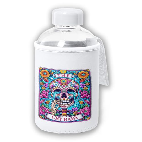 MERCHANDMANIA Bidón cristal con Funda soft shell carta tarot graciosa meme el llorica crybaby quejica tapon seguridad botella