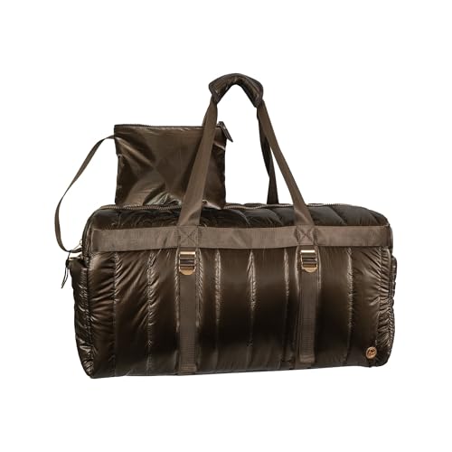 Joan & David 22 Inch Metallic Puffer Nylon Tubular Quilted Weekender Duffle (Metallic Chocolate)