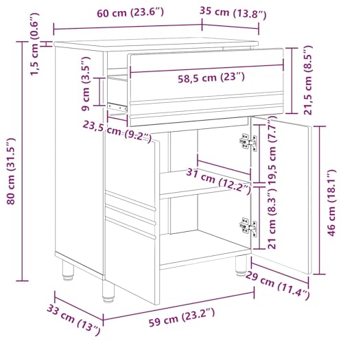 Mueble de baño de roble ahumado de 60x35x80 cm con puerta reversible 3