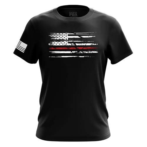 Tactical Pro Supply Thin Red Line USA Patriotic Graphic Novelty T-Shirt, Classic Fit Short Sleeve Tee