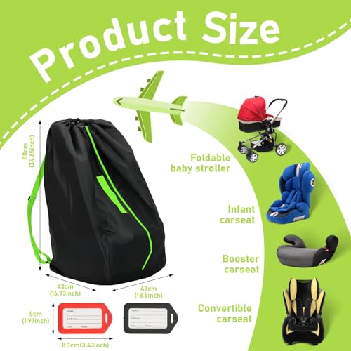 Image of Car Seat Bags For Airplane Travel | Gate Check Bag, Durable Travel Bag with Thickened Shoulder Straps and 2pcs Luggage Tags For Airplane
