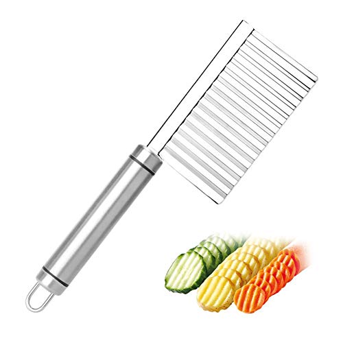 Image of Stainless Steel Potato Cutter Crinkle Chopper for French Fries, Vegetables & Fruits Wavy Blade Kitchen Knife, Multipurpose Decorative Slicer Tool Salad, Chips, Garnishing, Silver
