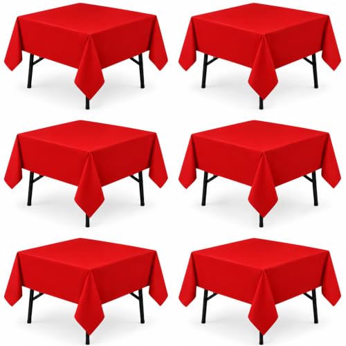Image of 6-Pack 60x60 inch Red Table Cloths, Solid Stain and Wrinkle Resistant Tablecloth, Premium Plain Weave Polyester Fabric Rectangle Table Linen Covers for Hotel, Banquet
