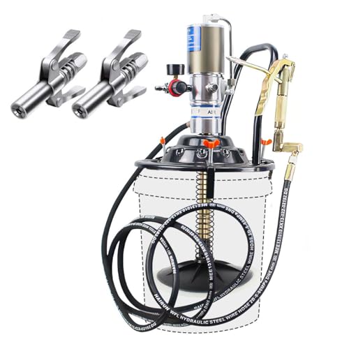 AutGuangel 60:1 Air-Operated Grease Pump for 5 Gallon Bucket with 2 Grease Gun Coupler 7000 PSI 28.75 oz/min Universal Fit Automatic Operation Vehicle Compatible