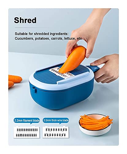 Handmatige plantaardige chopper Dicer, voedselhakker multifunctionele mandoline snijder met container en 6 messen, ui Maagkanker Chopper for aardappel tomatenkaas fruit salade-blauw 31x15x15cm (12x6x6 - Image 3