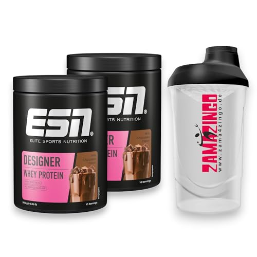 2x ESN Designer Whey Protein Milk Chocolate 300g | Hochwertiges Eiweißpulver und Nahrungsergänzungsmittel für effektiven Muskelaufbau | Gratis Zama4zingo Protein Shaker 600ml