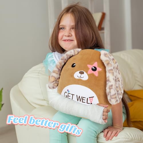 Image of Easfan Get Well Soon Dog Plush Pillow Puppy Stuffed Animal with Floppy Long Ears, Cuddly Soft Toy Recovery Gifts for Patients Sick Girls Boys, Light Brown, 12 inch
