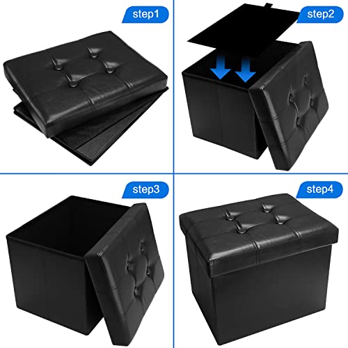 Bsketa Storage Ottoman, Folding Foot Stool With Thicker Foam Padded Seat Small Leather Storage Ottoman Bench Foot Rest For Living Room Foldable Coffee Table 17X13X13In #TOP3