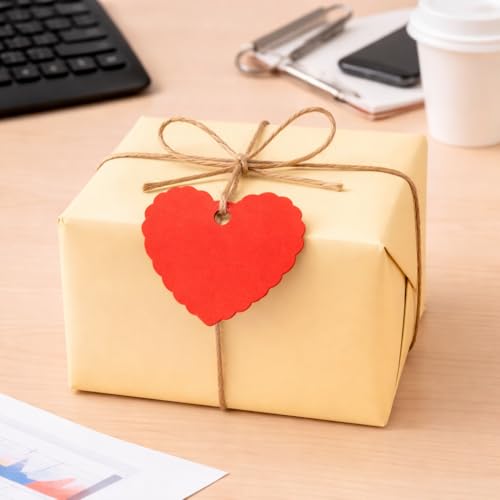 Image of CVANU (100-PCS) Decorative Heart Shape Color Paper Tags & Finish Cut Hole for Hanging with Jute Rope for Gift & DIY Crafts| Message Note| Labeling & Writable (2.16x2.36inch) Dark Orange