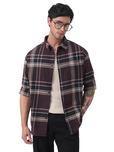 Image of The Souled Store Plaid: Black /Blue /Red Checks Long Sleeve Collared Neck Button Down Cotton Relaxed Fit Shirts for Men and Boys - Classic and Casual Wardrobe Essentials