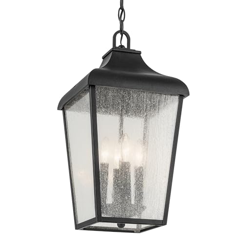KICHLER Forestdale 19.75" 4-Light Outdoor Hanging Pendant with Clear Water Glass in Textured Black for Covered Porches, Patios, (19.75" x 10"), 49740BKT - Image 5