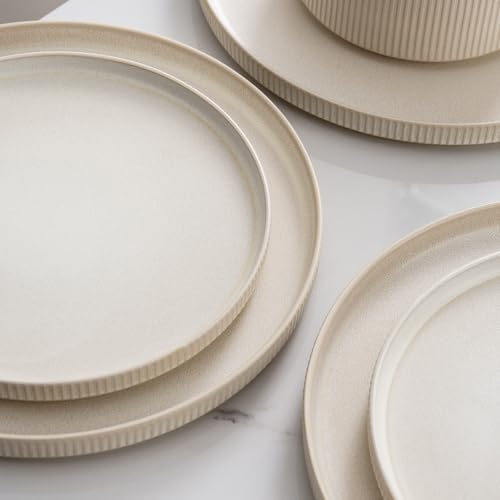 Image of Dinnerware Set Service for 4, 12-Piece Ceramic Plates and Bowls Set, Chip & Scratch Resistant, Microwave and Dishwasher Safe, Modern Minimalist Tableware for Everyday Use, Matte White