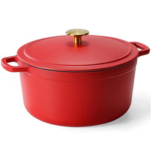CAROTE 5QT Cast Iron Dutch Oven with Lid, Red