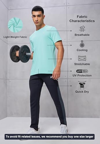 Image of TECHNOSPORT Men's Slim Fit Solid Crew Neck T-Shirt, Cotflex Quick Dry Wrinkle Resistant Polyester Sports Tee for Gym, Running, Training, Sports