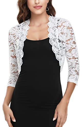 MISS MOLY Women's 3/4 Sleeve Sheer Floral Lace Bolero Shrug Top Cardigan