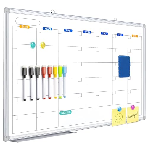 Dry Erase Calendar Whiteboard for Wall, 36" x 24" Magnetic Monthly White Board Calendar Dry Erase, Wall Hanging Aluminum Frame with Tray for Home, School, Office (Silver Frame) by TRIPOLLO - Used condition - US$35.61