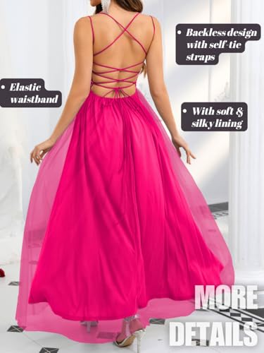 Image of ShawGobow Tulle Prom Dress with Slit,Sequin Backless Long Flowy Dresses for Women,Sexy Sparkly Outfits Homecoming Wedding