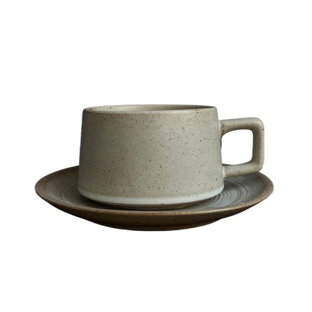 GHKryD Tea set, Ceramic Cup, High-end Milk Tea Shop, Retro Stoneware and Saucer 250ml Coffee Mug(7)