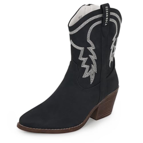 Cowboy Boot for Women,Western Embroidered Cowgirl Booties with Pointed Toe Side Chunky Heel Zipper Women Ankle Booties