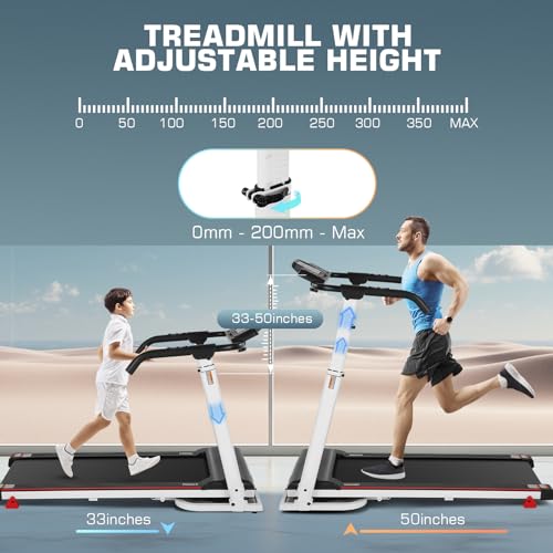 Image of Treadmill with Desk Workstation & Adjustable Height, 450 lbs Weight Capacity, Folding Treadmill with 5% /15% Incline, Bluetooth Speaker & App, Portable 3.5HP Walking Pad with Desktop for Home Office