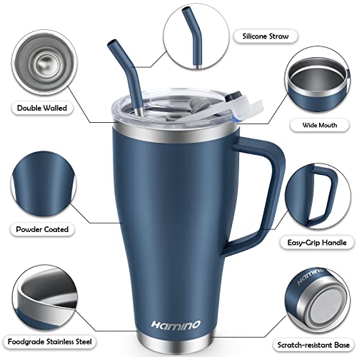 Hamino 30 Oz Tumbler With Handle, Double Wall Vacuum Insulated Tumblers With Spillproof 2 Lids Straw—Keep Drinks Cold & Hot—Stainless Steel Travel Coffee Mug For Hot Iced Coffee Tea Beer(Navy Blue) #TOP5