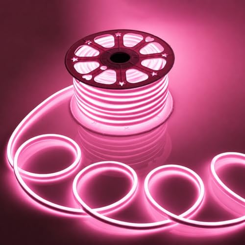Image of MoonlitDreams 2M Neon LED Strip Light 240 LEDs (120 LED /M) - 10mm Thick, 2X Bright Glow, Direct Plug 220V No Adapter, Waterproof Flexible Rope Light for Home, Bedroom, Room Decor, DIY & Party (Pink)
