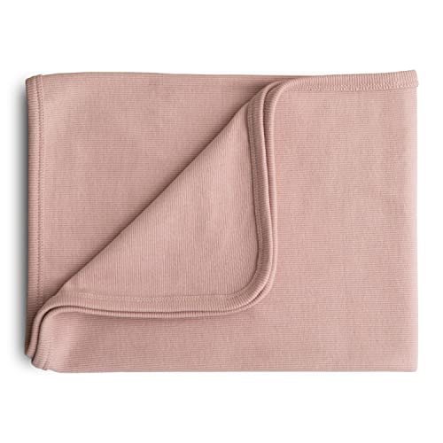 Image of mushie Extra Soft Baby Blanket | Organic Cotton Ribbed Receiving Blanket, Swaddle, Stroller | 35x35 Inch (Blush)