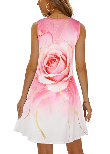 Image of Summer Dresses for Women 2026 Casual Sundresses Beach Cover Ups Sleeveless Tshirt Swing Dress with Pockets