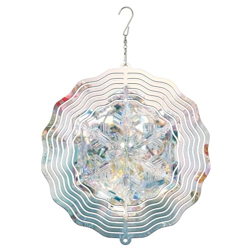 Snowflake Wind Spinner, Winter Festive Layered Circular Winter Silver Metal 3D Outdoor Wind Sculptures Ornaments Gifts for Garden Patio Porch Balcony Home Decor 12 Inch