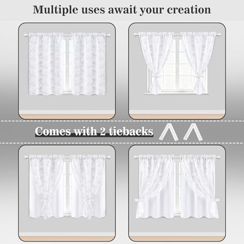 Image of Yinhua White Kitchen Curtains 36 Inch Length Double Layer Blackout Curtains for Kitchen Rod Pocket Short Curtain for Windows, Small Window Curtain for Bathroom, Living Room, 2 Panels