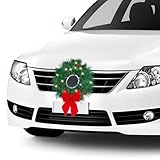 Christmas Car Decoration Wreath with Lights, Fits Car, Truck, SUV or Any Car, Mounting Equipment Included