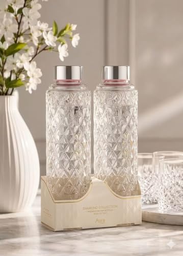 Image of Crystal Diamond Cut Glass Water Bottle with Stainless Steel Lid, Clear, Transparent, Water Bottles, Kids' School Water Bottles, Lab Weighing Bottles
