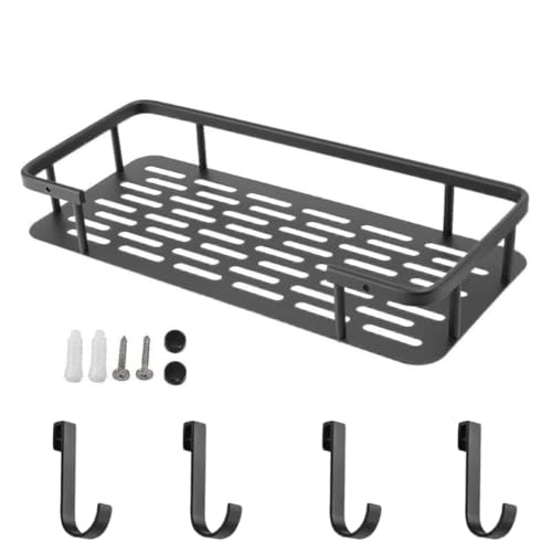Image of SHALVI Black ‎Plastic Self Adhesive Bathroom Shelf with Wall Mounted Toothbrush Holder /Bathroom Shelf for Wall /Toothbrush Holders for Toothbrushes