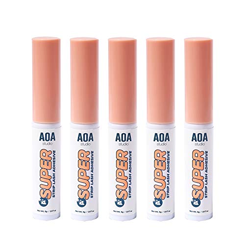 AOA Studio Eyelash Lash Glue Enhancers 5pcs Strip Lash Adhesive Strong Hold Water Proof Formula No Irritation Latex Free Long Lasing Quick Dry Eyelash adhesive 0.17oz Each Total 0.85oz For 5pcs