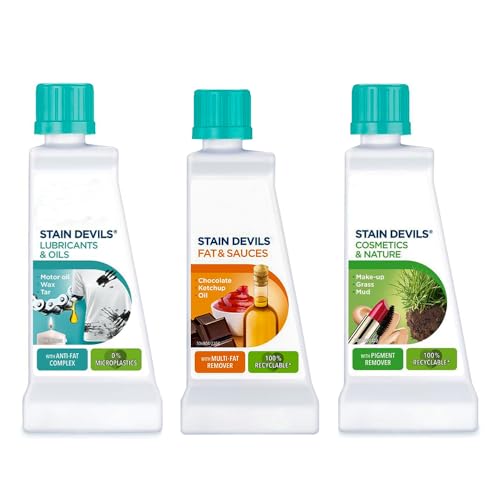 Stain Devils Multi-Purpose Stain Remover Kit 3x50ml Bundle (Lubricants Fats & Cosmetics) Specialist Stain Removal Set for Clothes