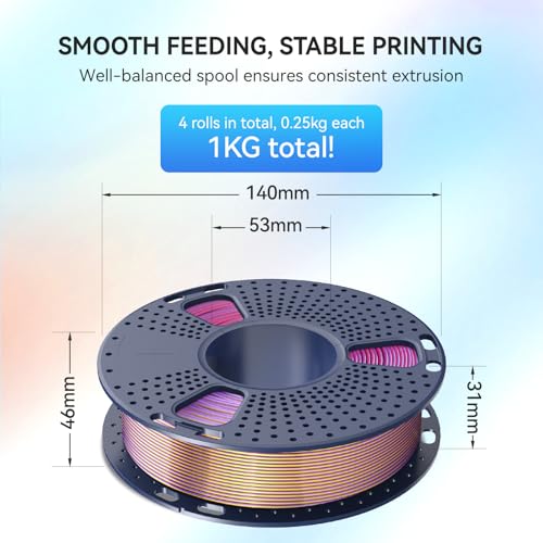 Image of JAYO Silk PLA 3D Printer Filament Bundle, Shiny Quadruple Color Filament 1.75mm Pack, Multi Color Change Filament, 4 Spools 250g Each 1kg