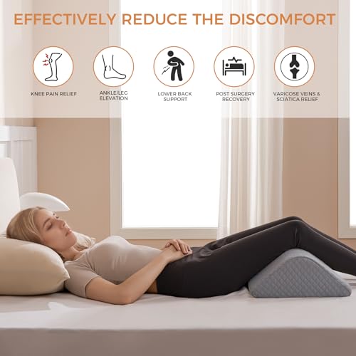Image of Knee Wedge Pillow 6.3'' for Post-Surgery Recovery-Leg Elevation Support for Sleep Position, Alleviating Lower Back & Hip Pain Enhancing Circulation in Ankles Legs Triangle Pillow with Removable Cover