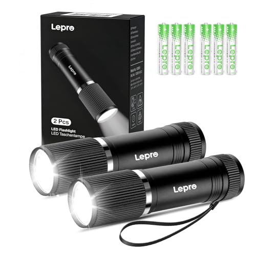 Lepro Flashlight, Waterproof Led Flashlight with 3AAA Battery Included, Ultra Bright XTE 3535LED Flash Light, LED Torch for Emergency Camping Hiking Dog Walking, Gift-Giving, 2 Pack